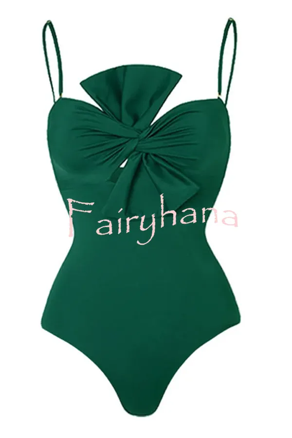Sling Bow One Piece Swimsuit and Lake Print Skirt