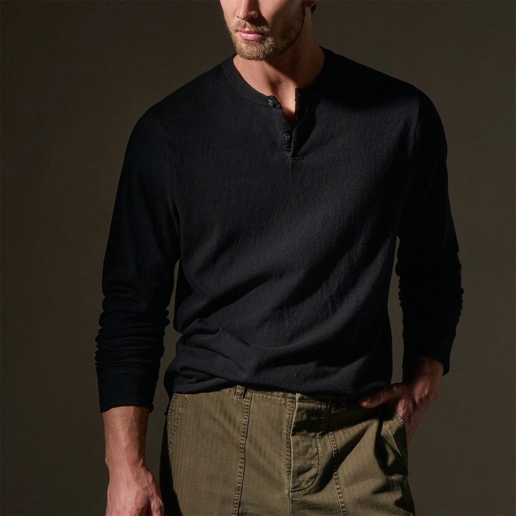 Slub Jersey Henley - Black