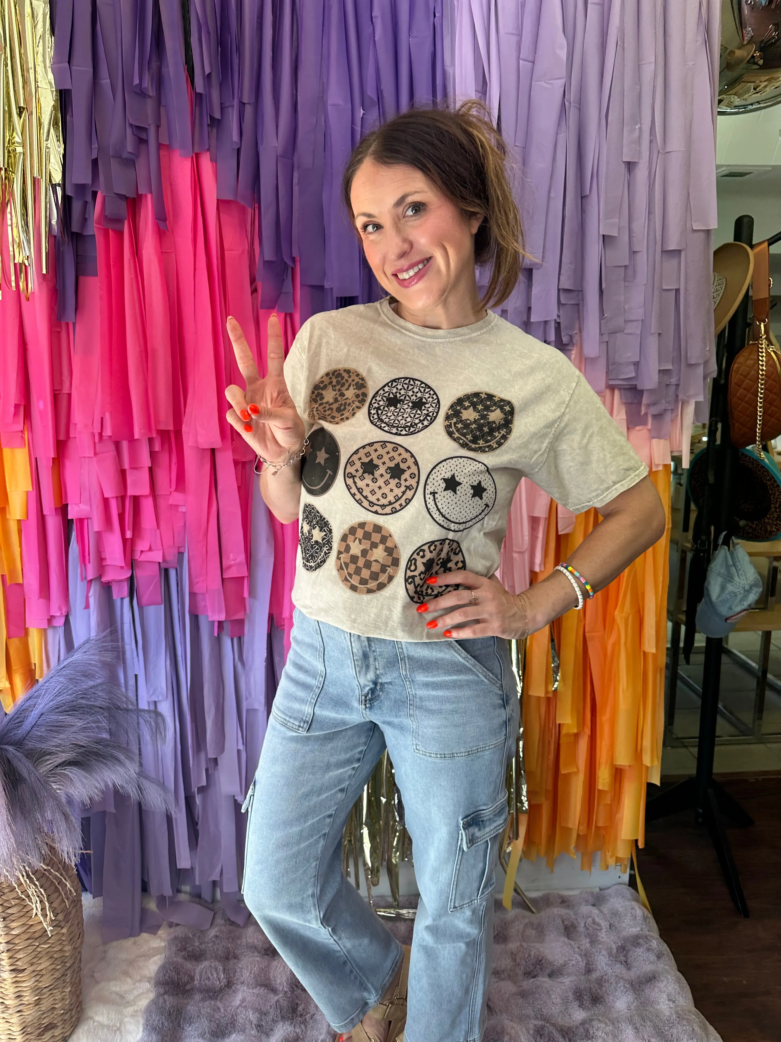 Smiley Mineral Wash Tee: Tan