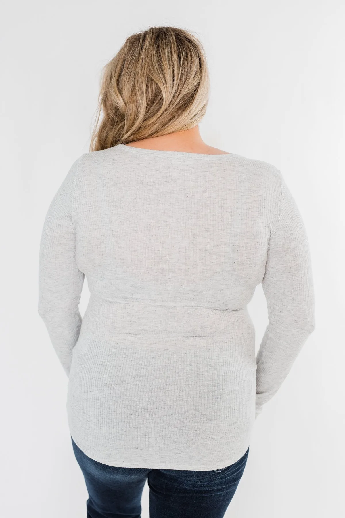 Snap Button Henley Top- Heather Grey