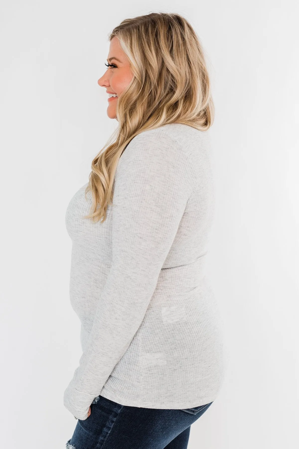 Snap Button Henley Top- Heather Grey