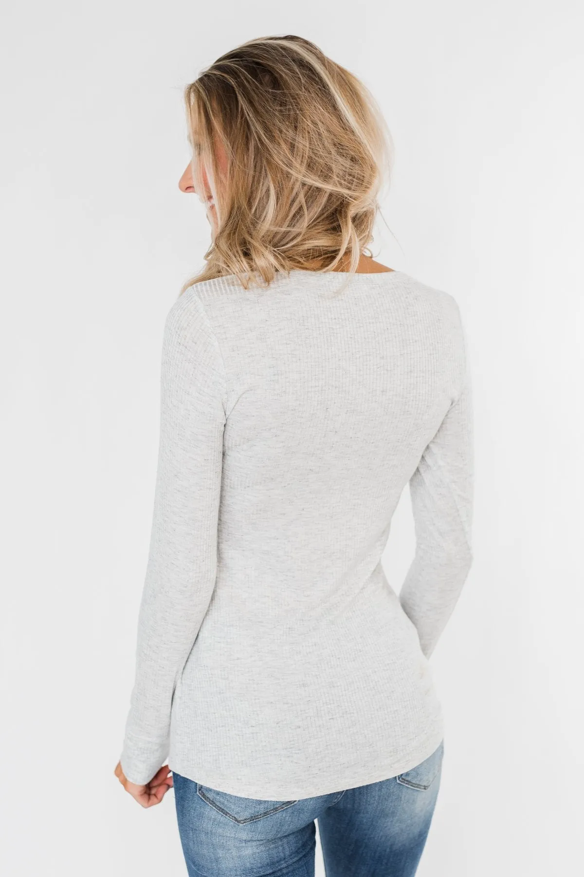 Snap Button Henley Top- Heather Grey