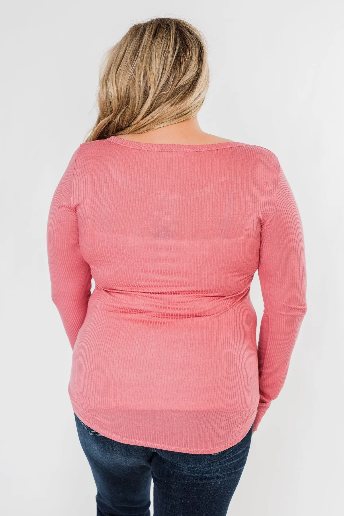 Snap Button Henley Top- Rose Pink