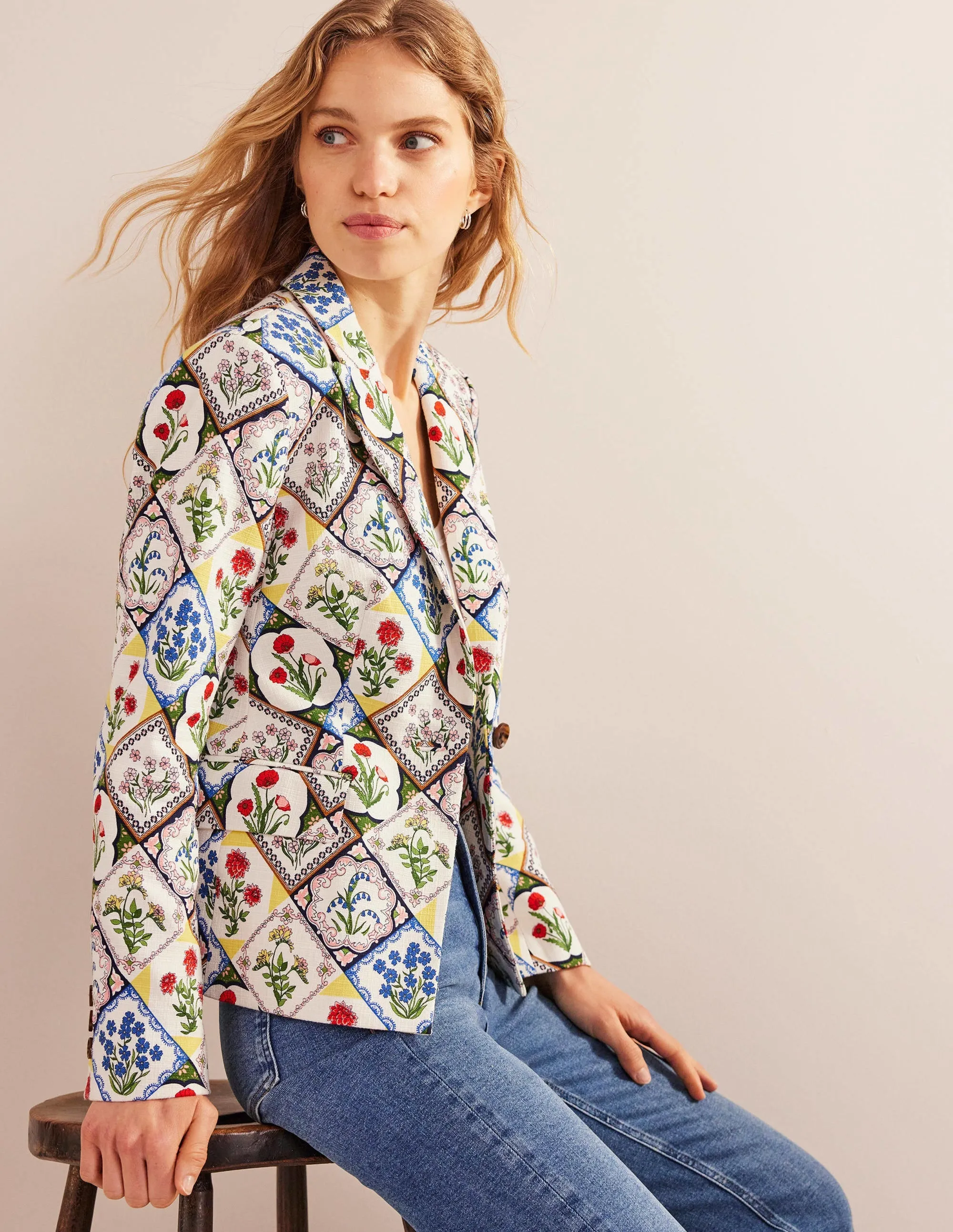 Somerset Baumwoll-Blazer-Naturweiß, Wilde Glockenblumen