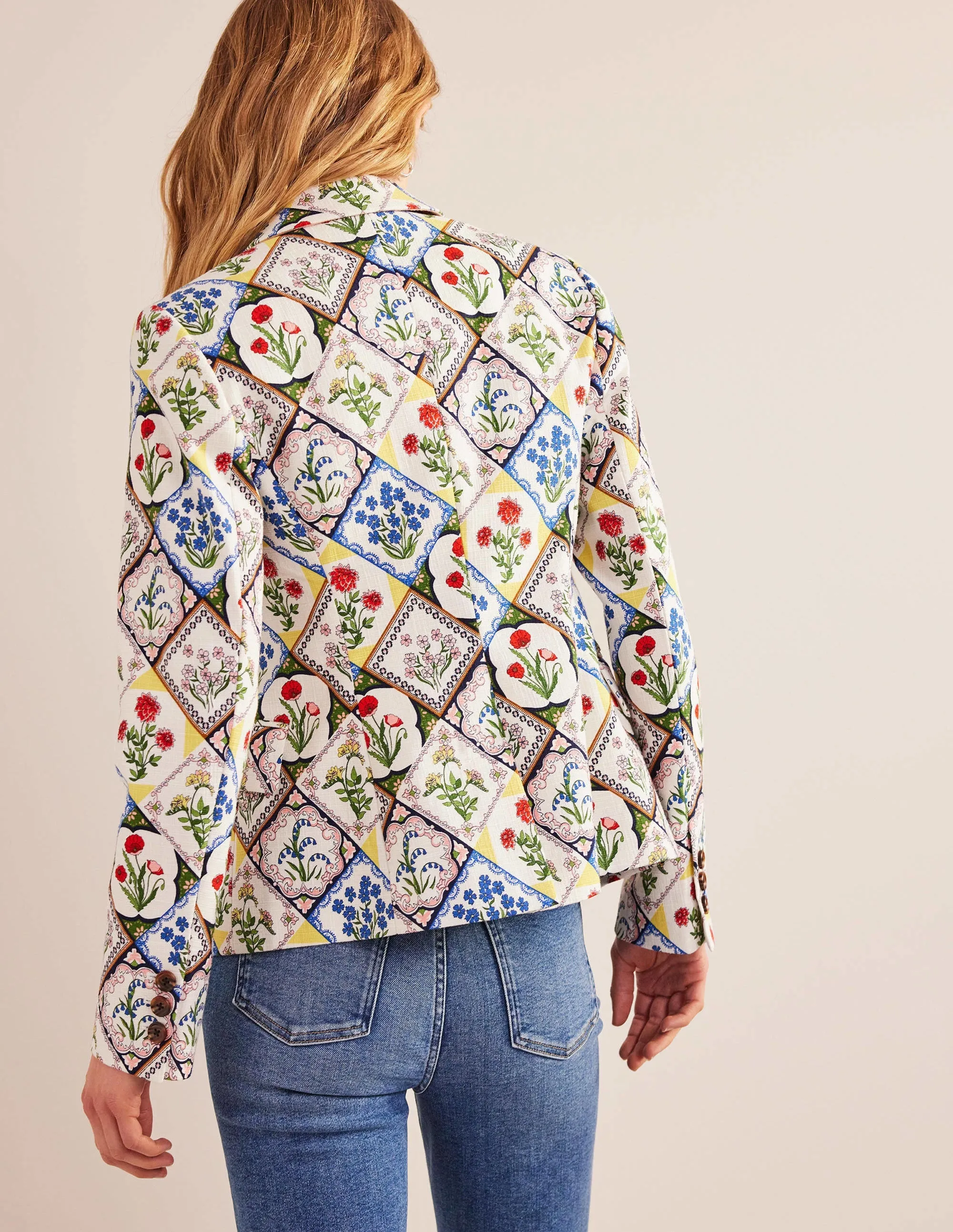 Somerset Baumwoll-Blazer-Naturweiß, Wilde Glockenblumen