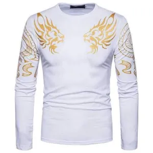 Spring Fall Printed Long Sleeve Casual T-shirt for Men