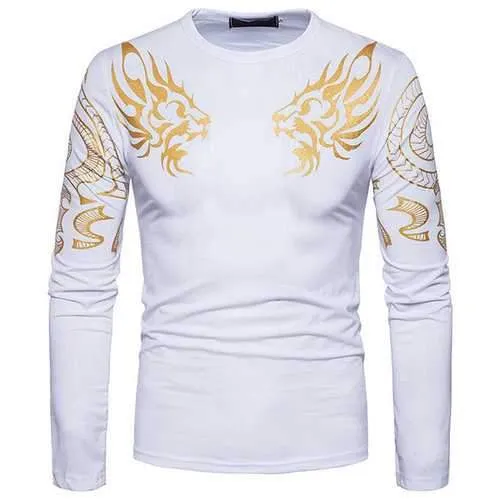 Spring Fall Printed Long Sleeve Casual T-shirt for Men