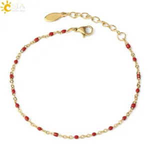 Stainless Steel Bracelets Link Chain Beads golden color for Women