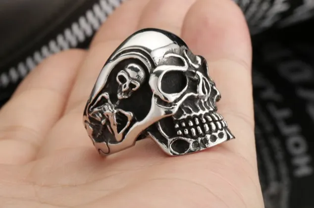 Stainless Steel Skeleton Skull Head Rings