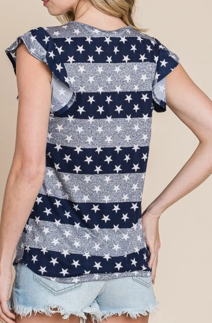Stars & Stripes Round Neck Cap Sleeve T-Shirt - Online Exclusive