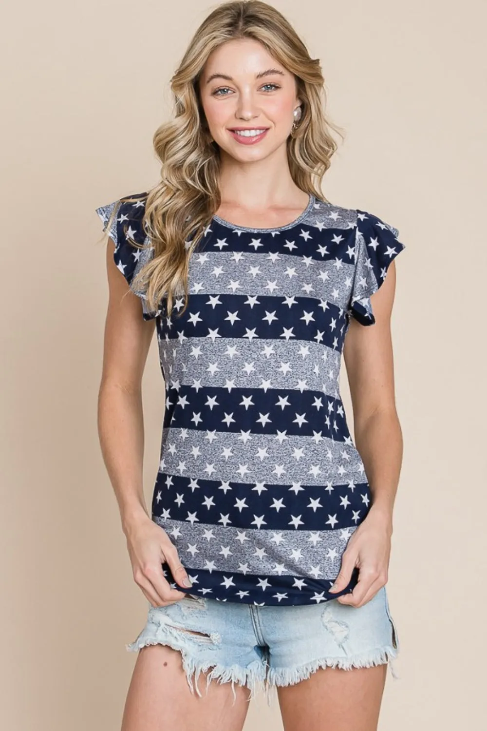Stars & Stripes Round Neck Cap Sleeve T-Shirt - Online Exclusive