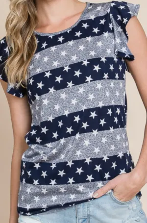 Stars & Stripes Round Neck Cap Sleeve T-Shirt - Online Exclusive