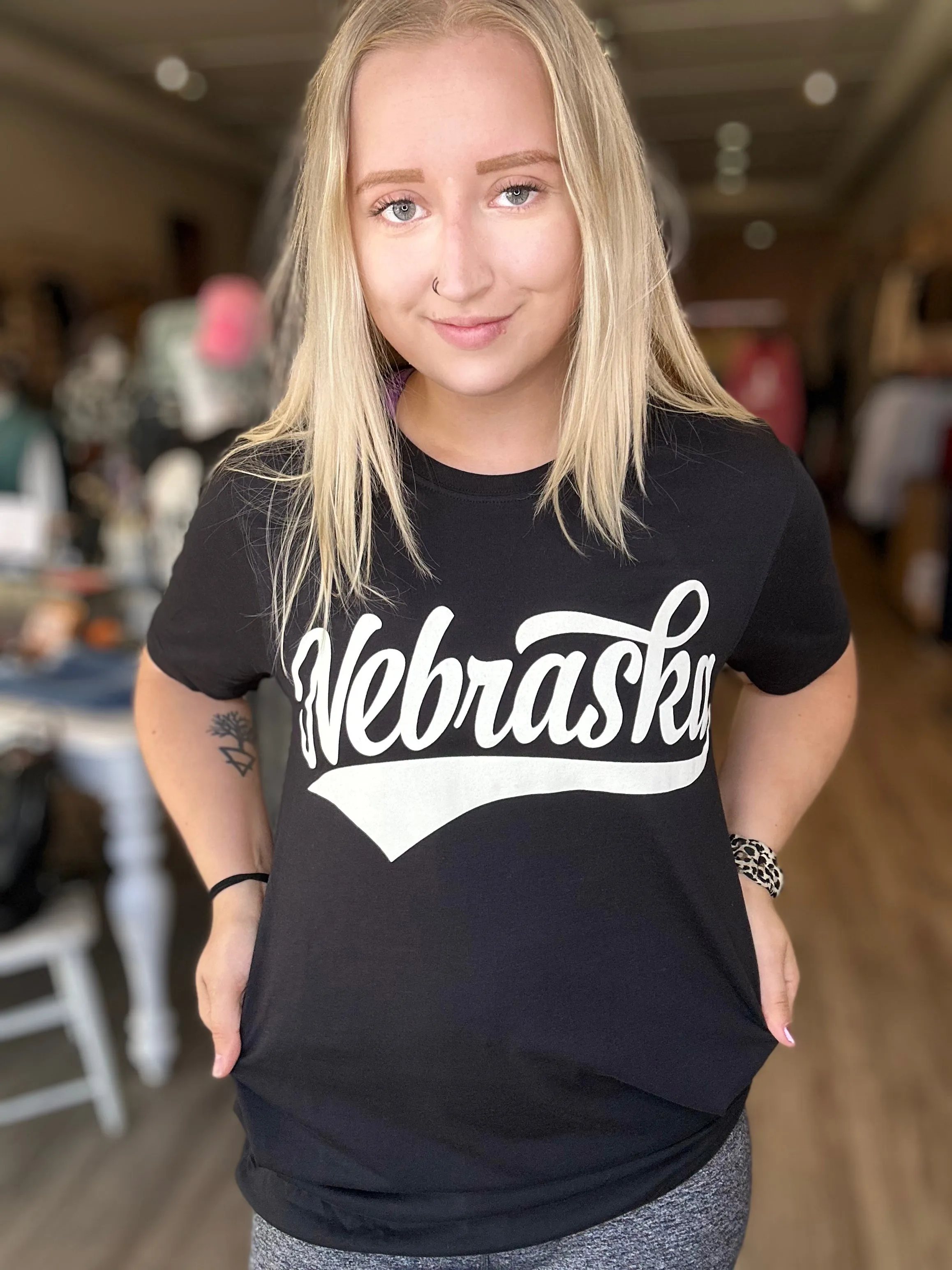 State Scripted Black Tee