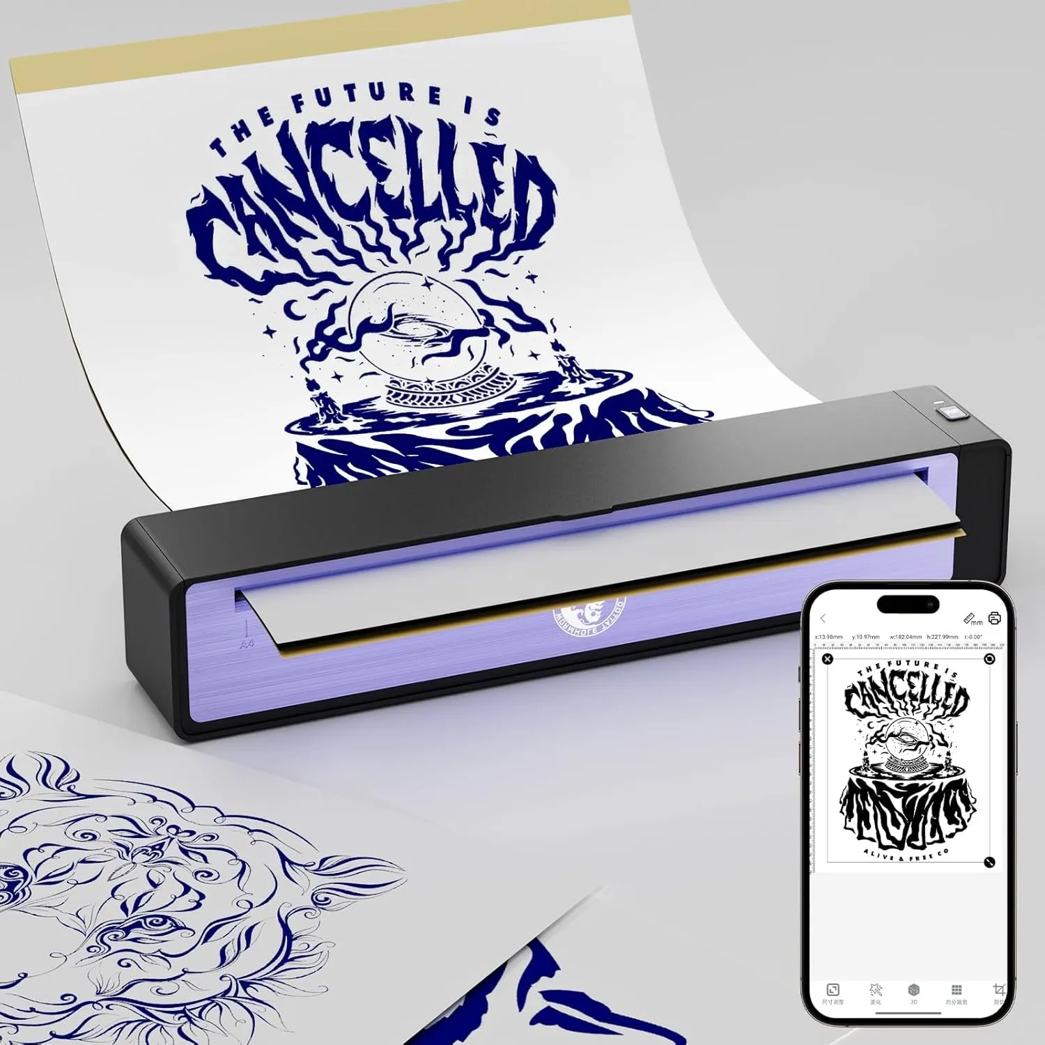 Stencil Printer, Wireless Bluetooth Tattoo Printer with 2500Mah Battery, Portable Tattoo Thermal Copier Machine Compatible with Smartphones & PC N202007