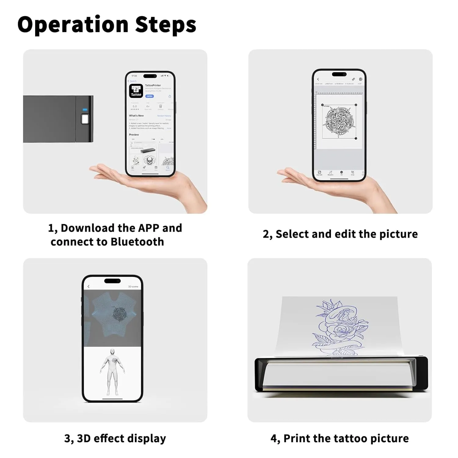 Stencil Printer, Wireless Bluetooth Tattoo Printer with 2500Mah Battery, Portable Tattoo Thermal Copier Machine Compatible with Smartphones & PC N202007