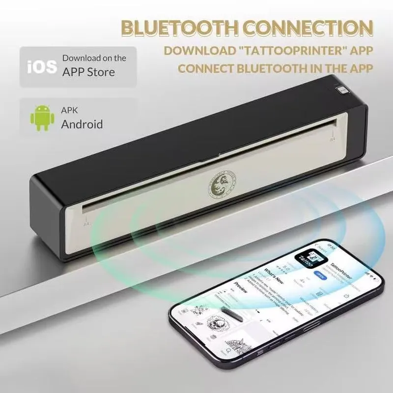 Stencil Printer, Wireless Bluetooth Tattoo Printer with 2500Mah Battery, Portable Tattoo Thermal Copier Machine Compatible with Smartphones & PC N202007