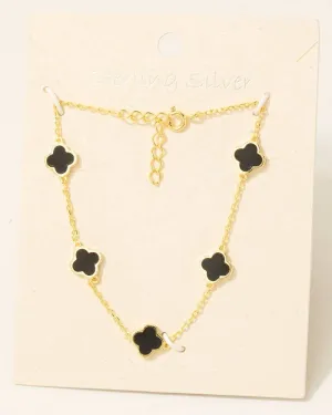 Sterling Silver Clover Station Charms Chain Bracelet