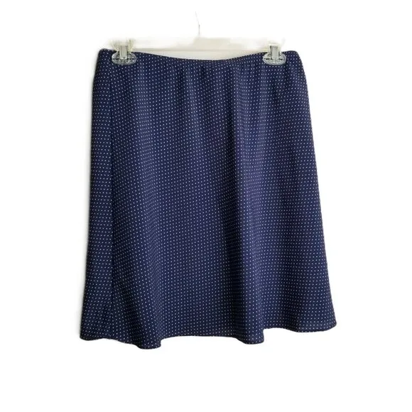 Suits Us Navy Blue Polka Dot Blazer Skirt Suit Set Sz 9/10 Retro Preppy Classic