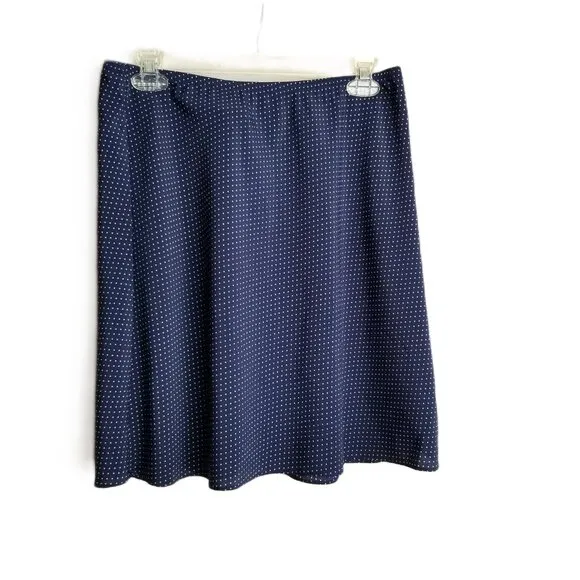 Suits Us Navy Blue Polka Dot Blazer Skirt Suit Set Sz 9/10 Retro Preppy Classic