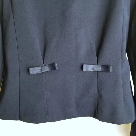 Suits Us Navy Blue Polka Dot Blazer Skirt Suit Set Sz 9/10 Retro Preppy Classic