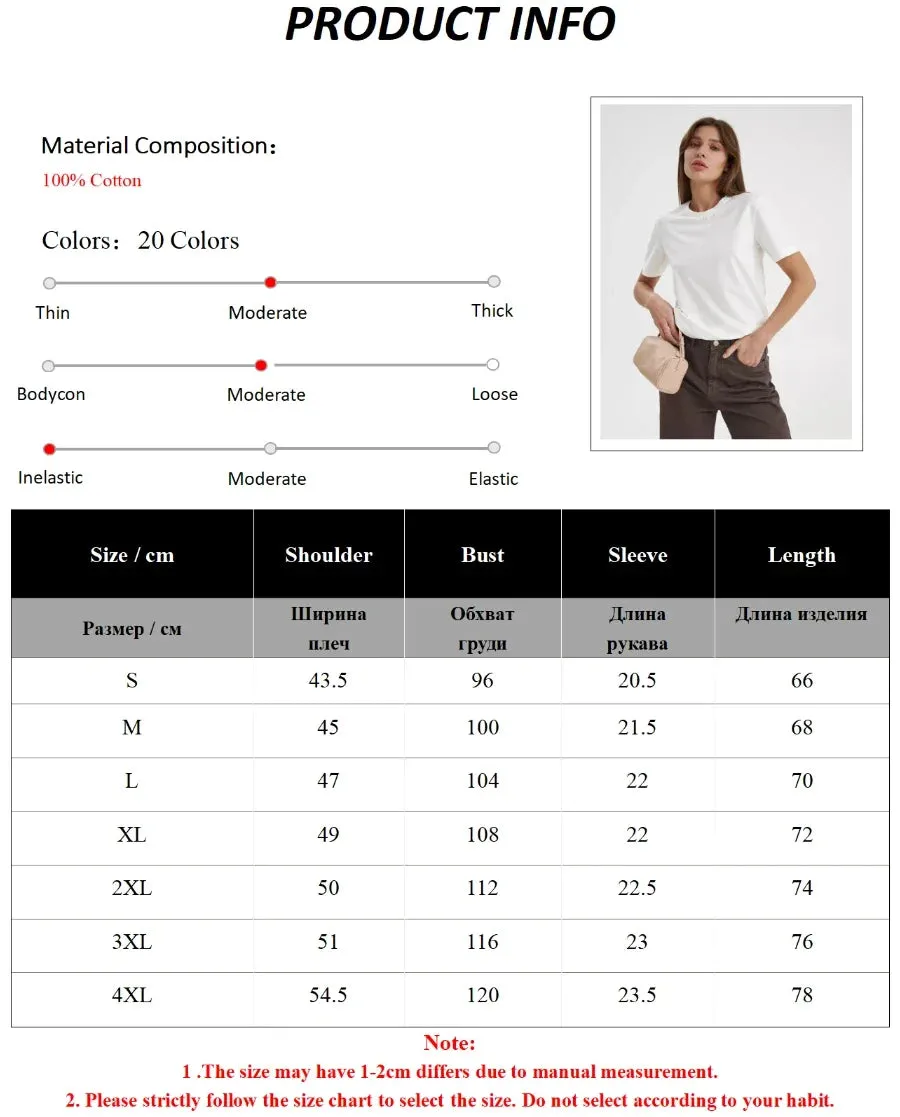 Sumuyoo Women's High Quality Cotton T-Shirt - Classic Solid Color, Regular Fit, O-Neck Style