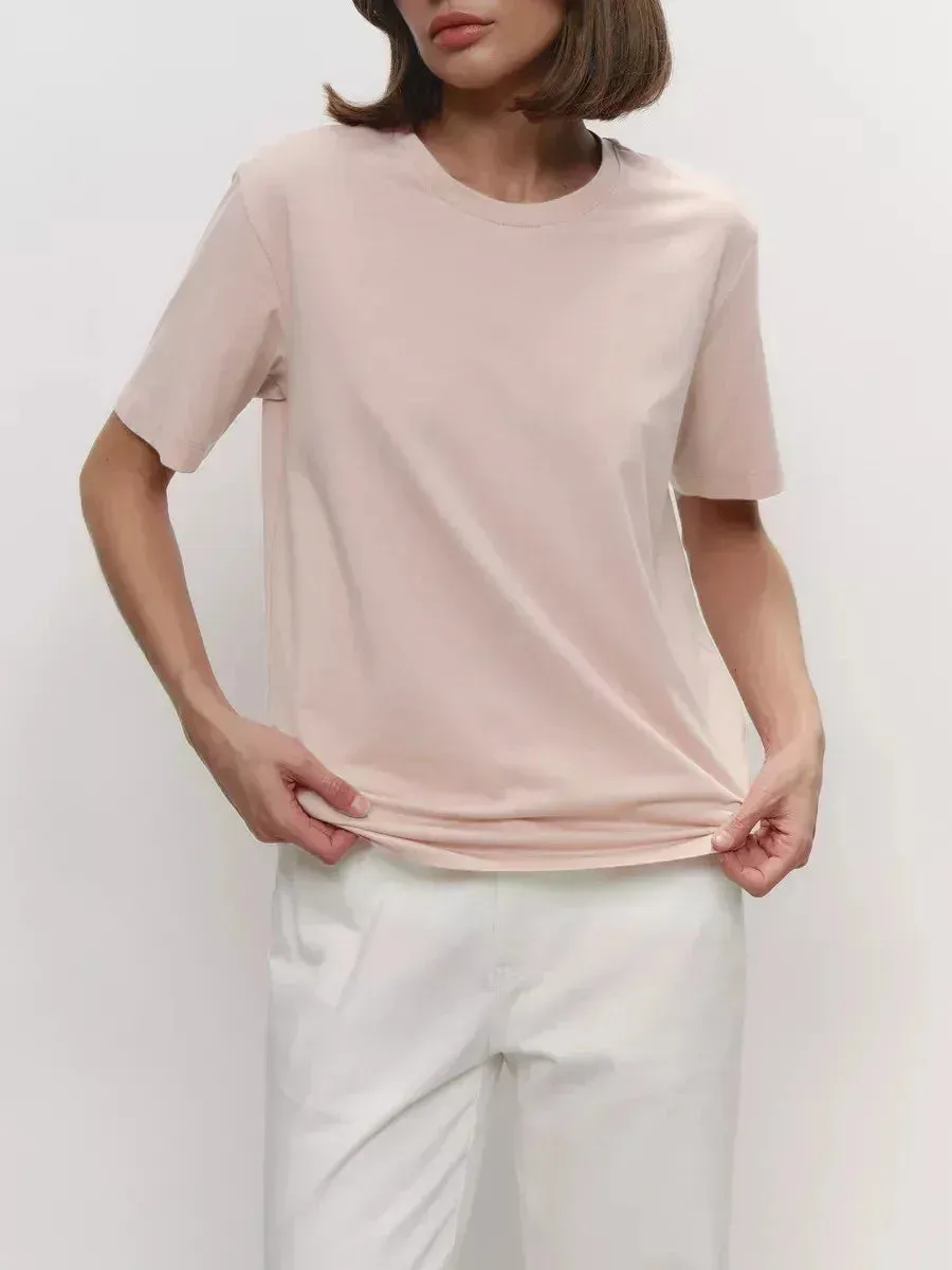 Sumuyoo Women's High Quality Cotton T-Shirt - Classic Solid Color, Regular Fit, O-Neck Style
