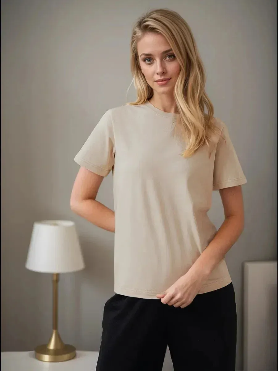 Sumuyoo Women's High Quality Cotton T-Shirt - Classic Solid Color, Regular Fit, O-Neck Style