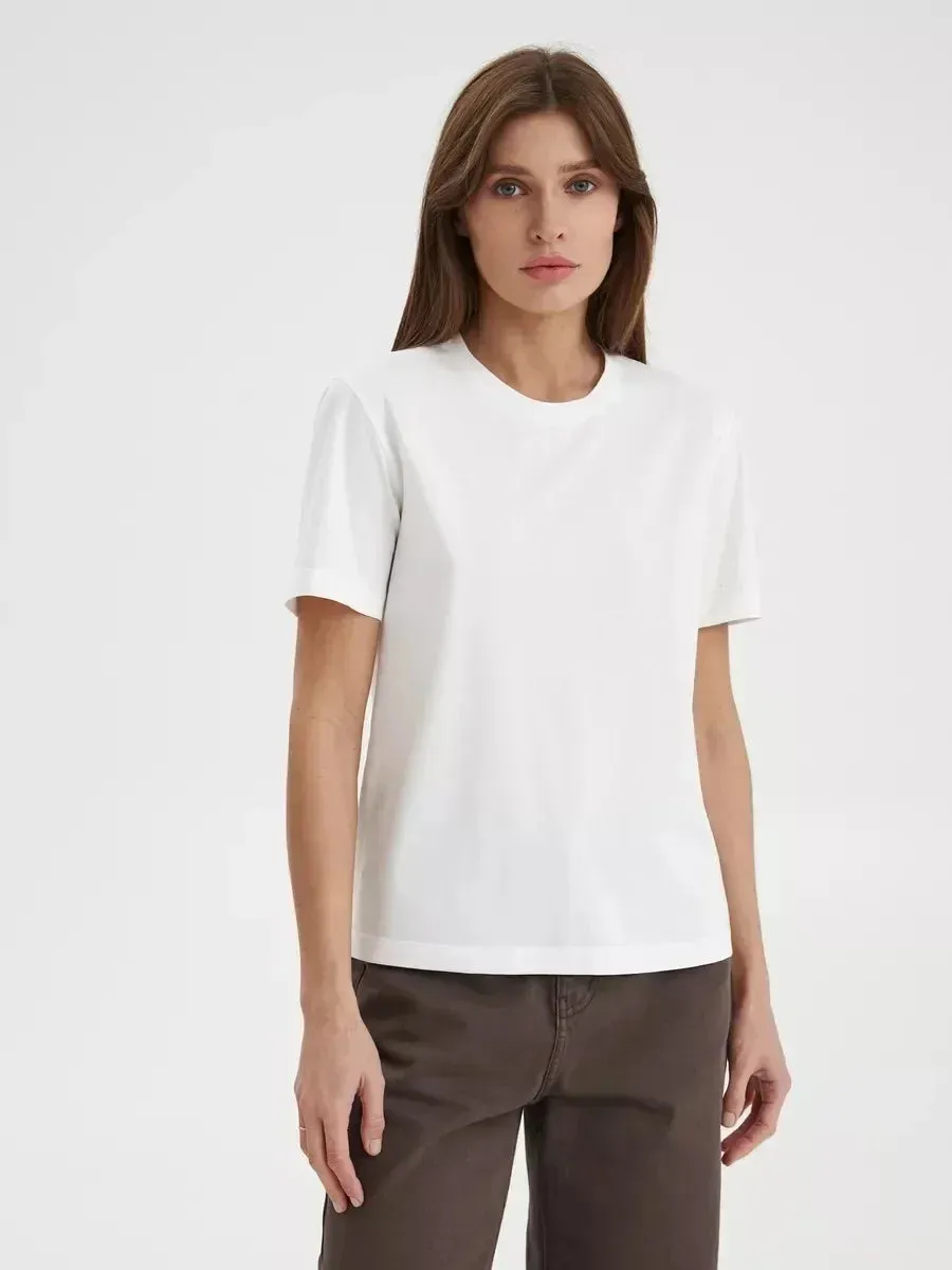 Sumuyoo Women's High Quality Cotton T-Shirt - Classic Solid Color, Regular Fit, O-Neck Style