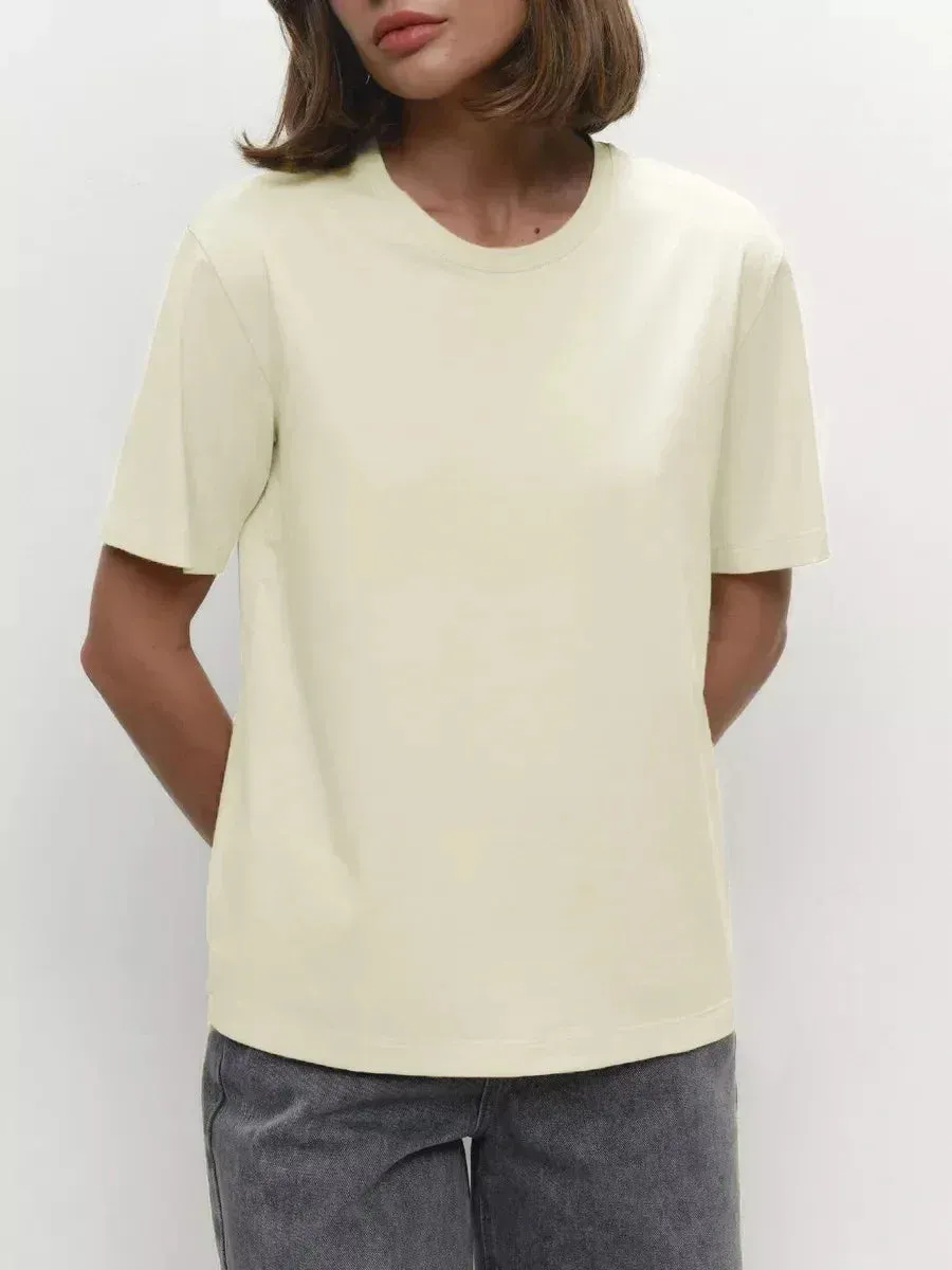 Sumuyoo Women's High Quality Cotton T-Shirt - Classic Solid Color, Regular Fit, O-Neck Style