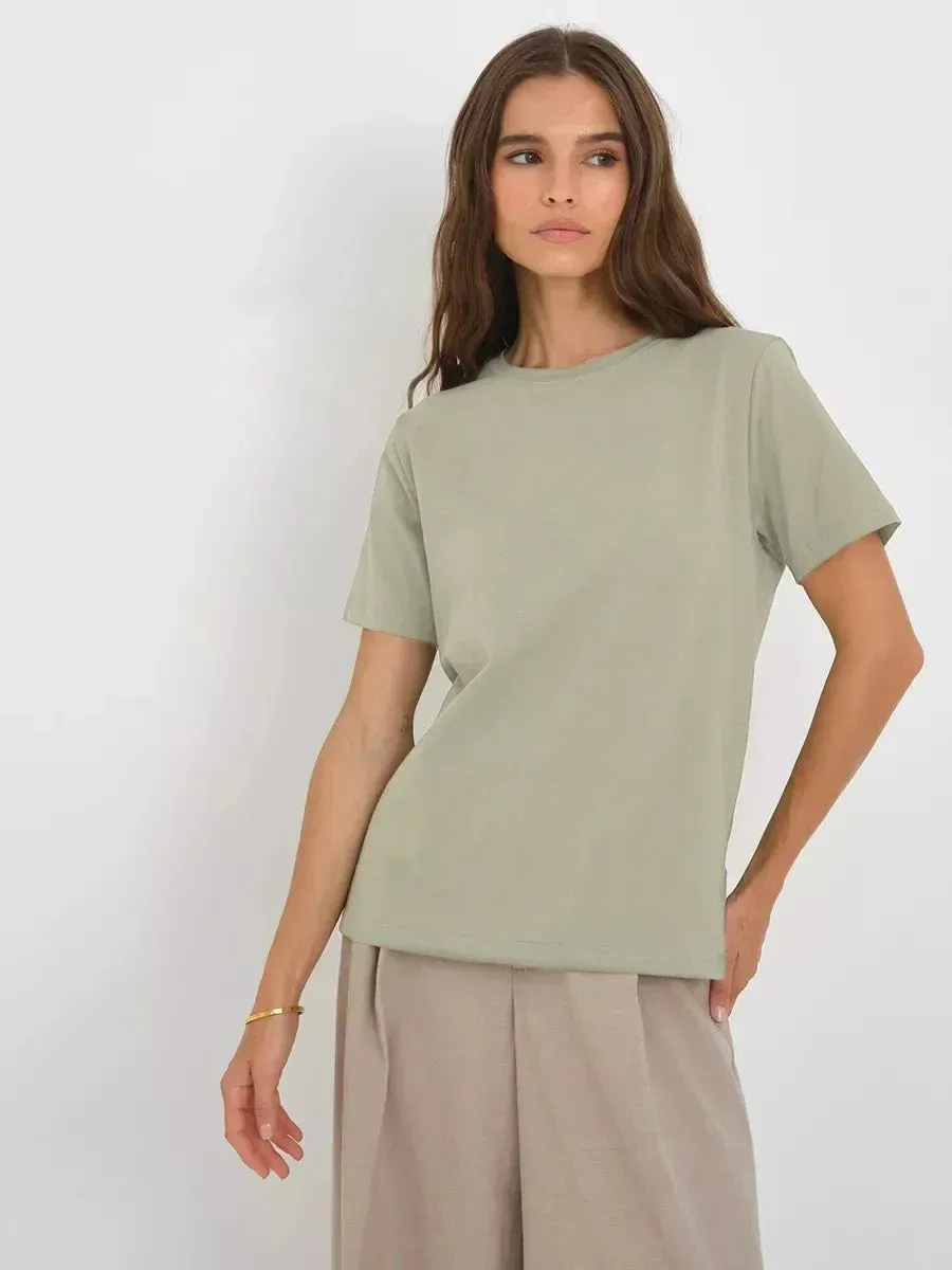 Sumuyoo Women's High Quality Cotton T-Shirt - Classic Solid Color, Regular Fit, O-Neck Style