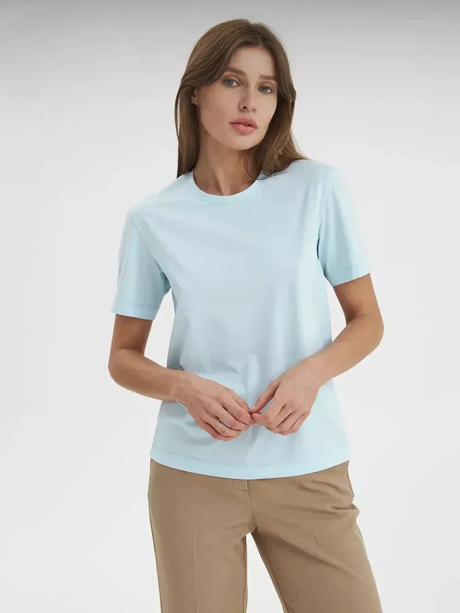 Sumuyoo Women's High Quality Cotton T-Shirt - Classic Solid Color, Regular Fit, O-Neck Style