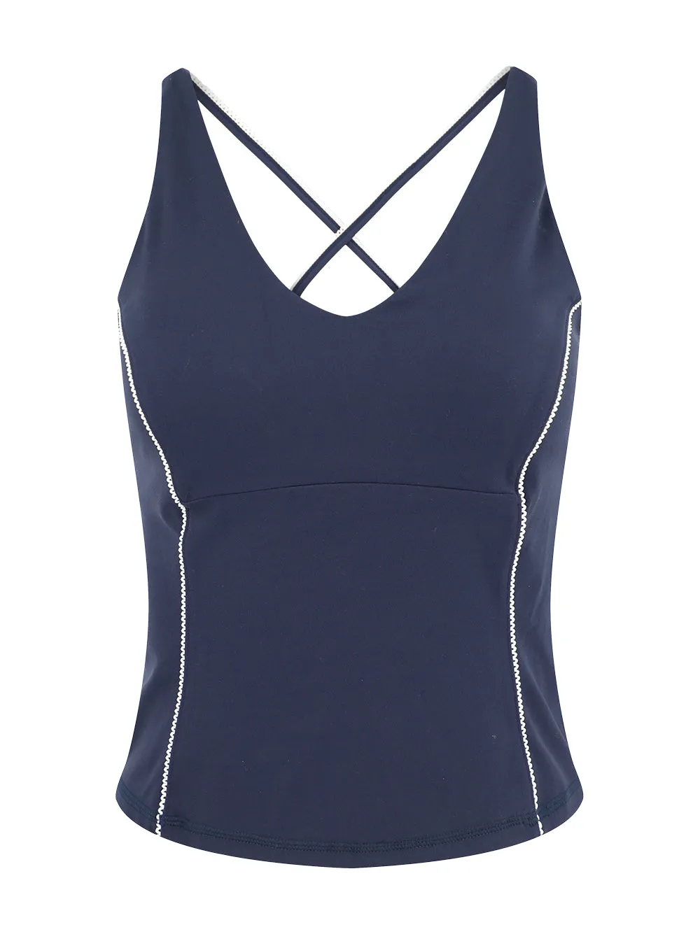 Sweaty Betty Super Soft Picot Lace Strappy Bra Tank in Navy Blue