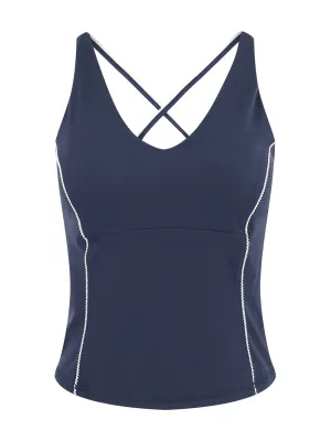 Sweaty Betty Super Soft Picot Lace Strappy Bra Tank in Navy Blue
