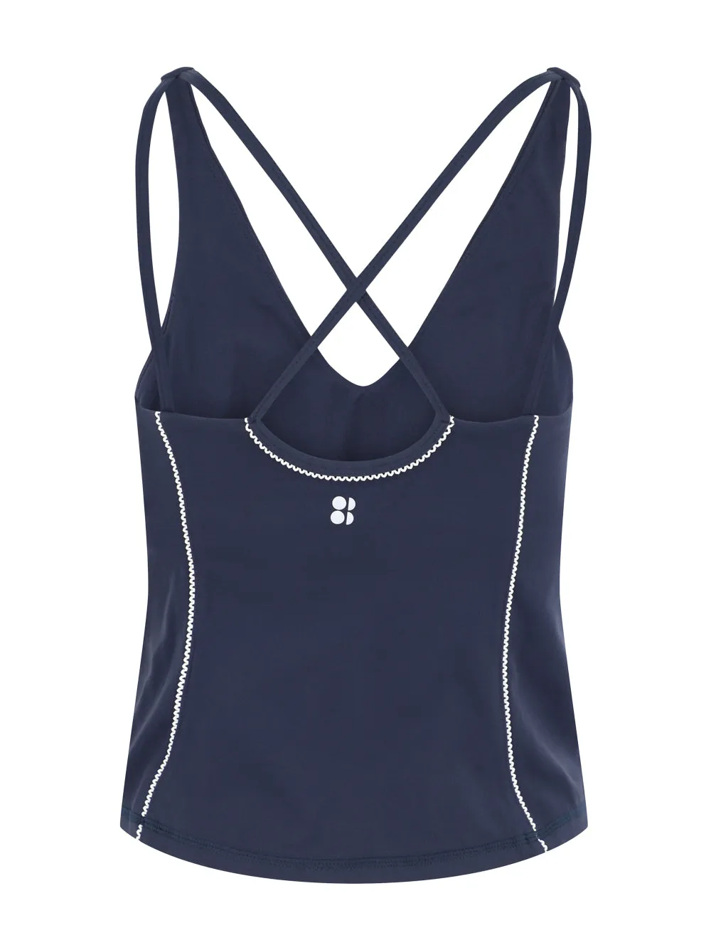 Sweaty Betty Super Soft Picot Lace Strappy Bra Tank in Navy Blue