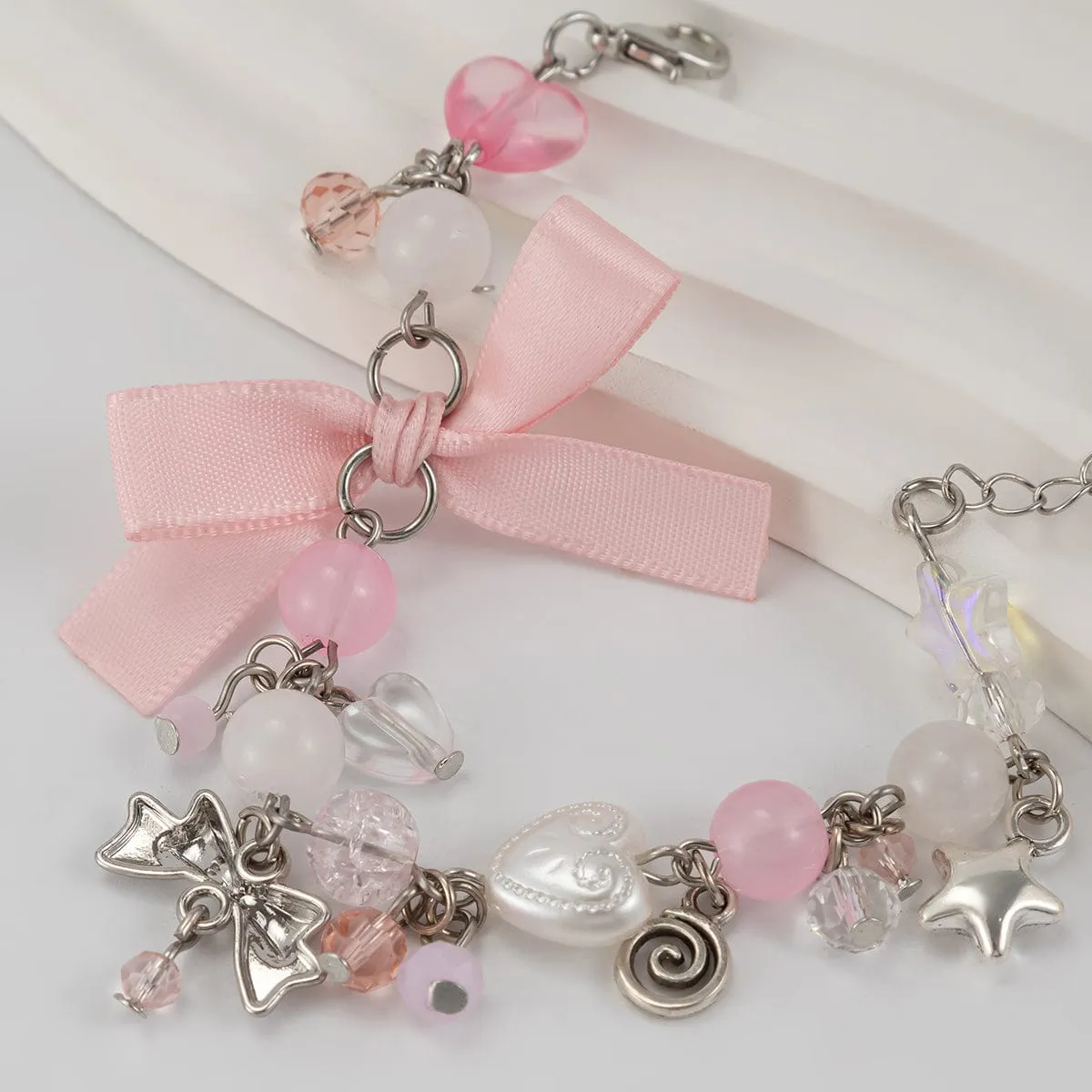 Sweet Ribbon Bowknot Star Charm Crystal Chain Bracelet