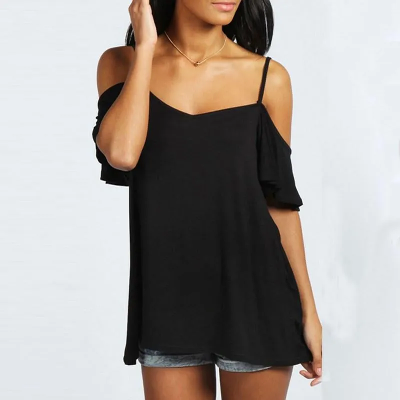 T Shirt Women Casual Slash Neck Off Shoulder T-Shirt Short Sleeve Solid Stretch Tops
