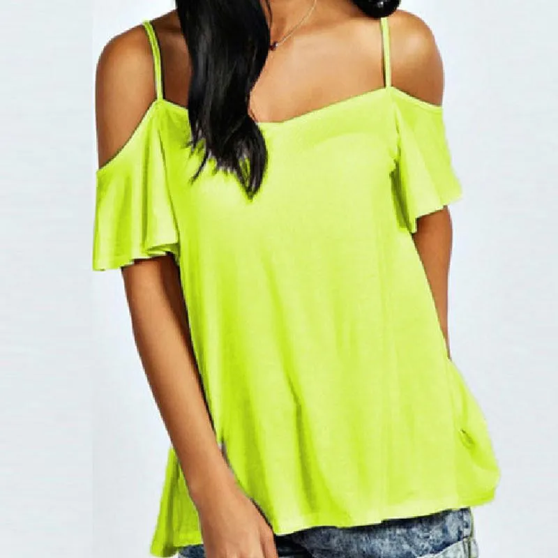 T Shirt Women Casual Slash Neck Off Shoulder T-Shirt Short Sleeve Solid Stretch Tops