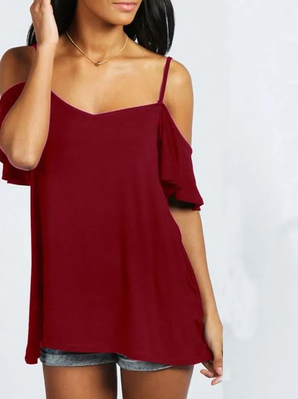 T Shirt Women Casual Slash Neck Off Shoulder T-Shirt Short Sleeve Solid Stretch Tops