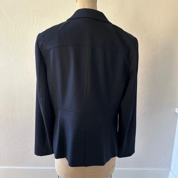 TALBOTS Womens Classic Italian Wool Blazer Size 14 Navy Fitted Stretch Corpcore