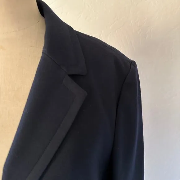 TALBOTS Womens Classic Italian Wool Blazer Size 14 Navy Fitted Stretch Corpcore