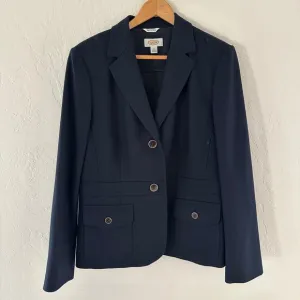 TALBOTS Womens Classic Italian Wool Blazer Size 14 Navy Fitted Stretch Corpcore