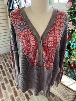 Tatum Charcoal Bandana Henley Top