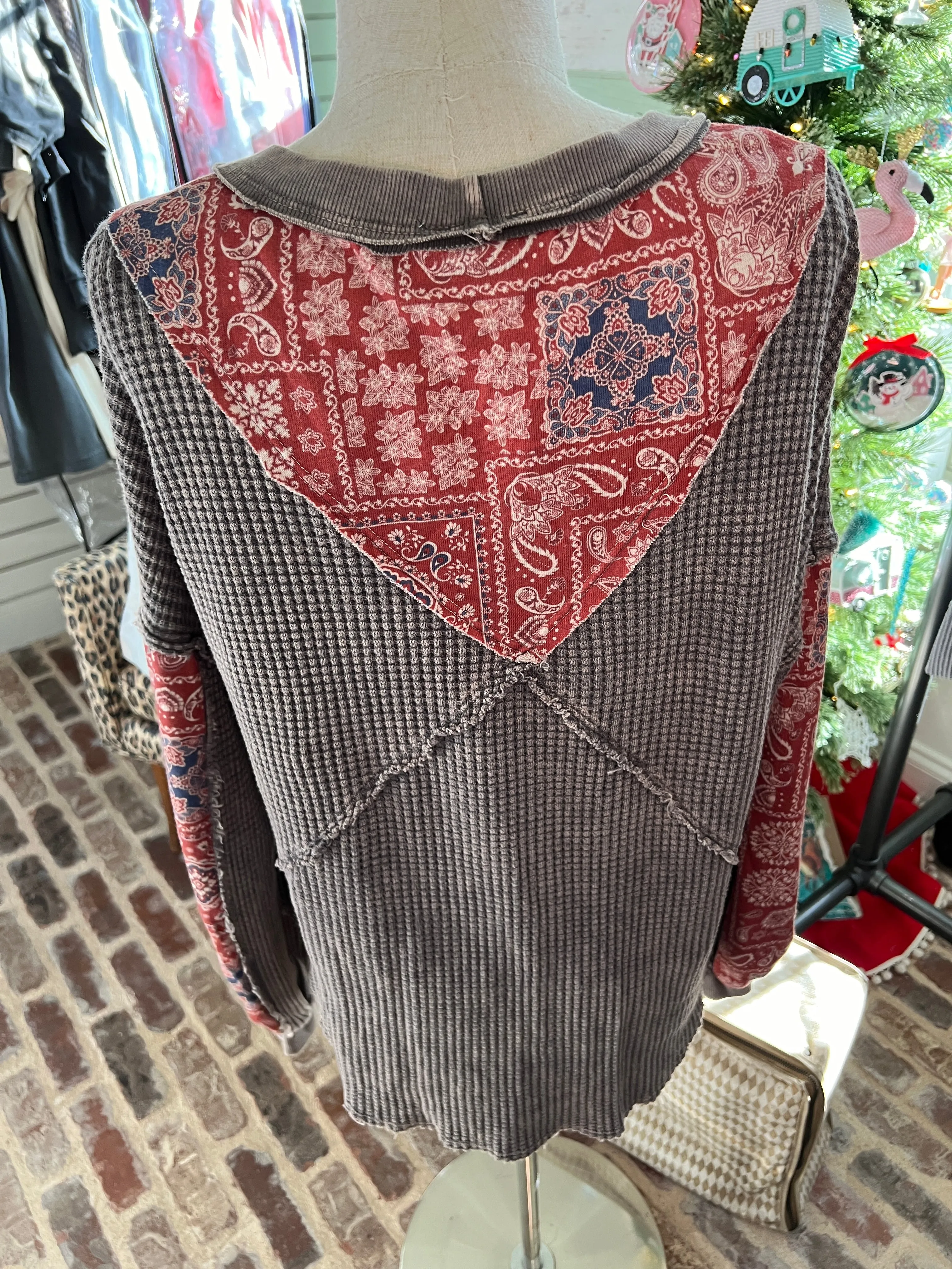 Tatum Charcoal Bandana Henley Top