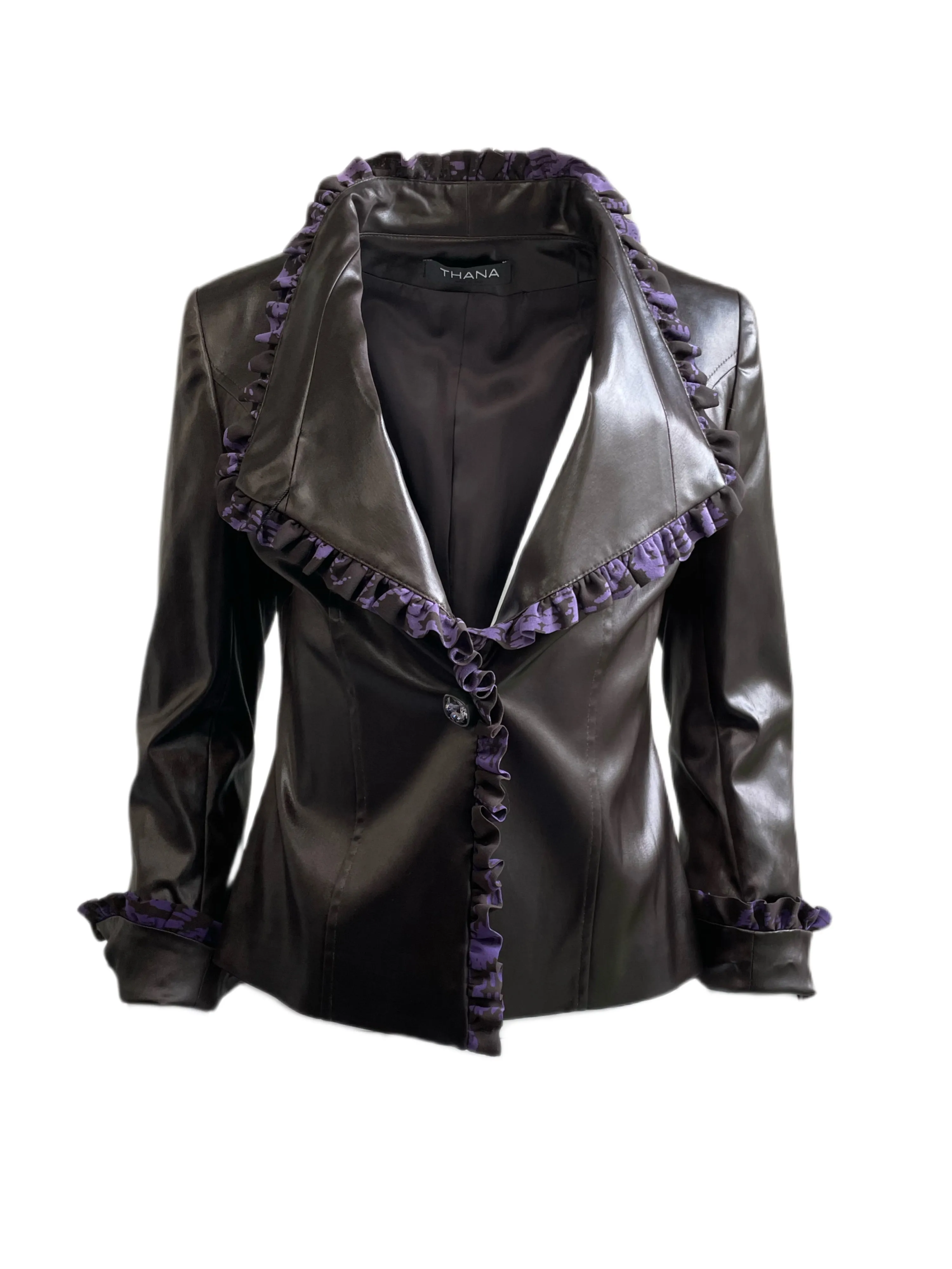 THANA Women's Brown/Purple Imitation Leather Blazer T328B IT 42 $1,540 NEW