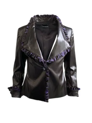THANA Women's Brown/Purple Imitation Leather Blazer T328B IT 42 $1,540 NEW