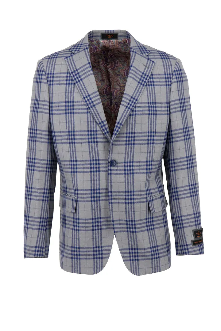 Tiglio Luxe Gray with Navy Windowpane Dolcetto Modern Fit, Pure Wool Jacket TL4269