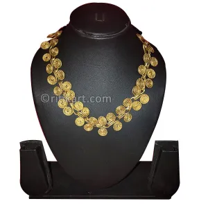 Tribal Necklace with Spiral Golden Dhokra Rings