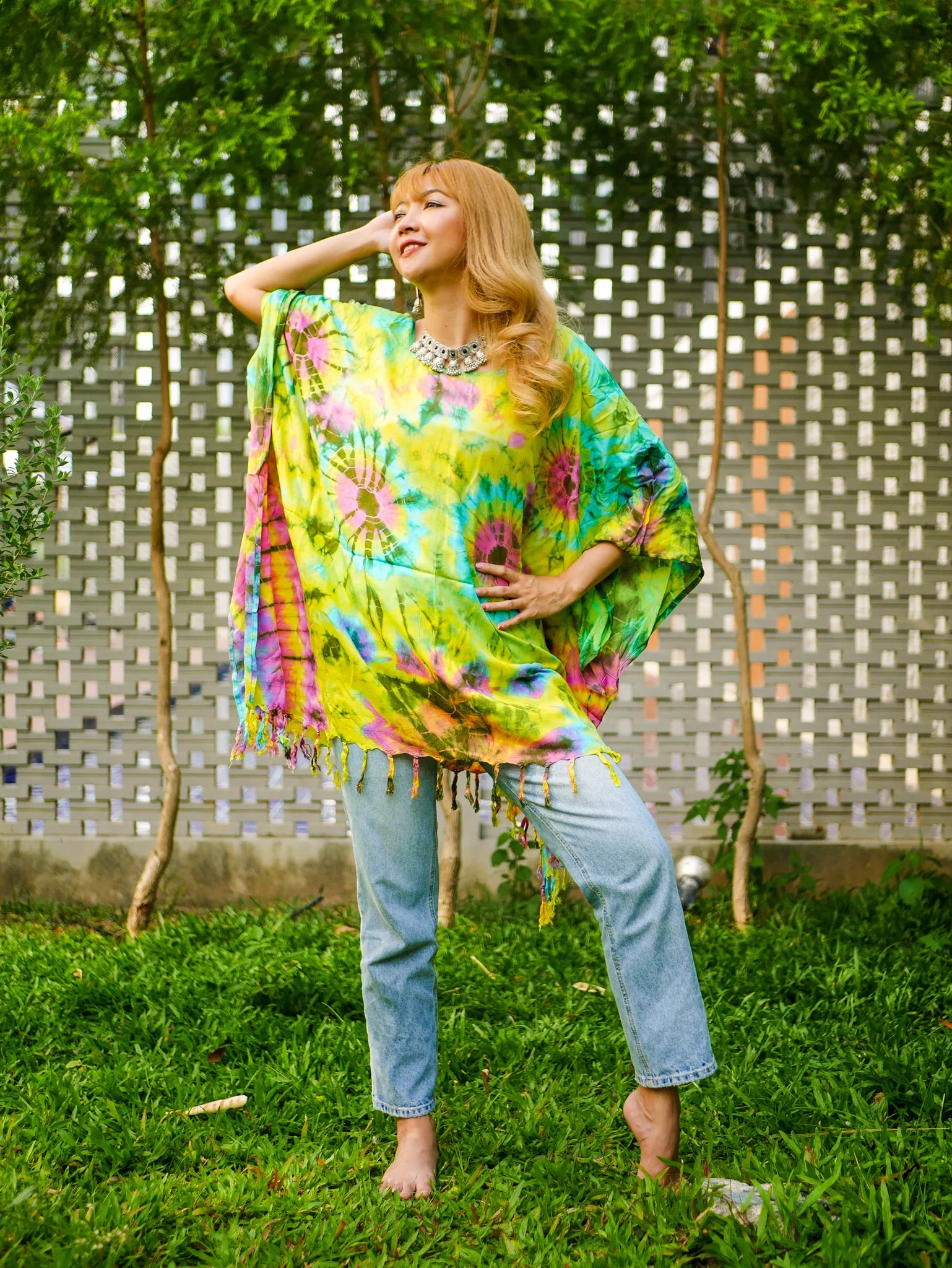 Tropical Summer Hand Dyed Tunic Kaftan Blouse Oversize Top