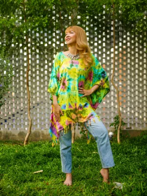 Tropical Summer Hand Dyed Tunic Kaftan Blouse Oversize Top