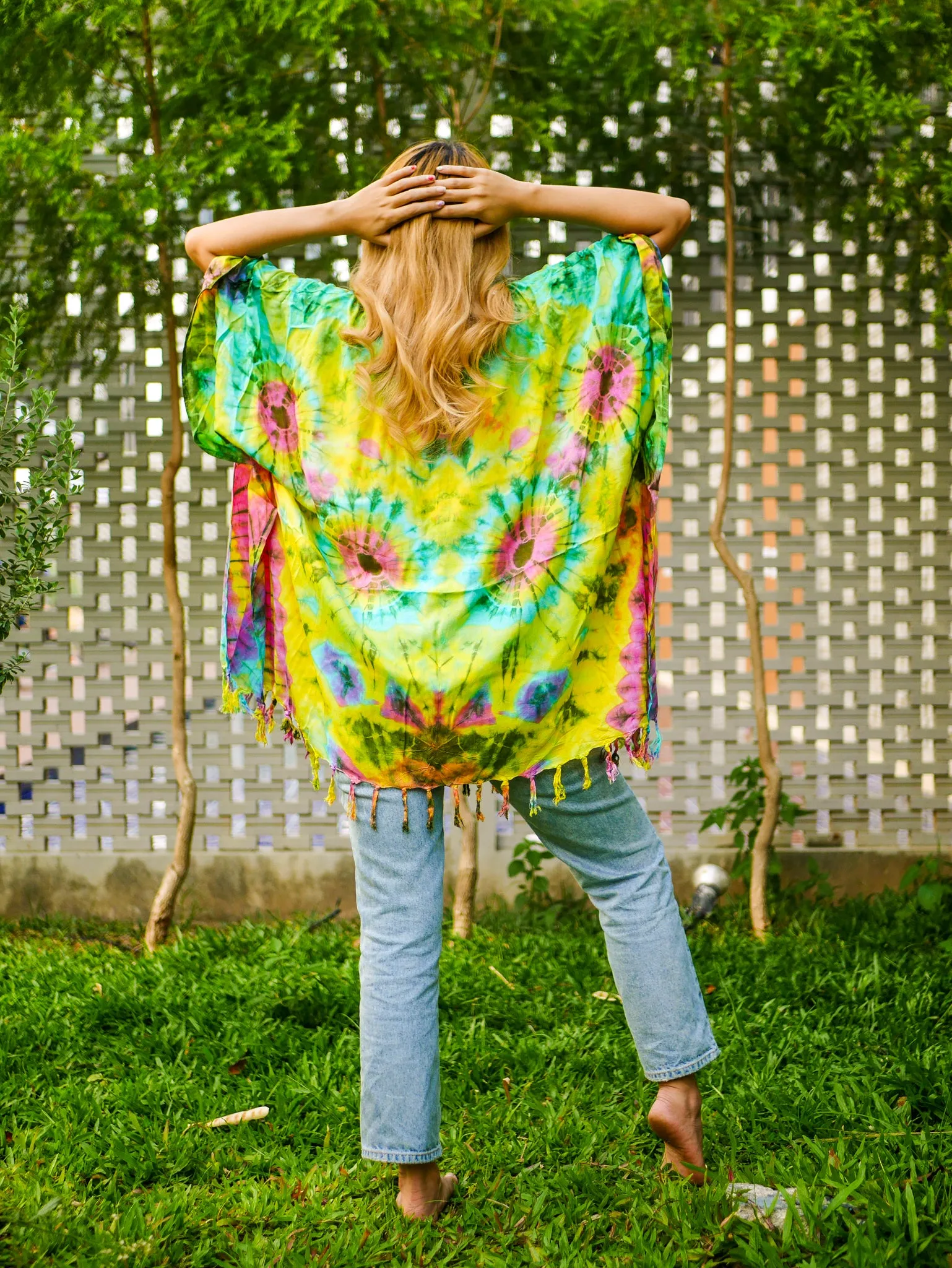 Tropical Summer Hand Dyed Tunic Kaftan Blouse Oversize Top